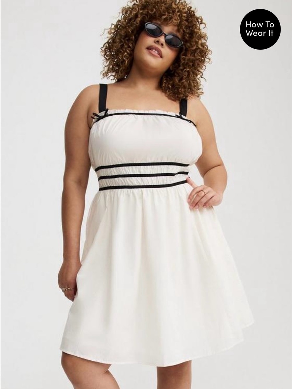 🐷 Torrid Mini Poplin Dress Whisper White With Black Trim